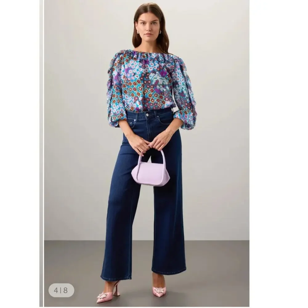 Kate Spade Pacific Petals Chiffon Floral Blouse 100% Silk
